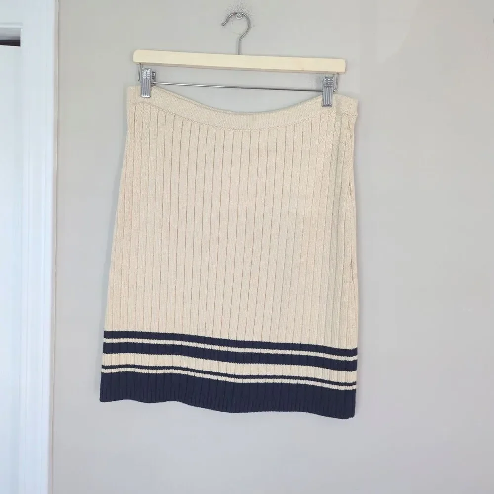 Tory Burch NWT Midori Ribbed Knee Length Sweater Knit Skirt Cream Medium
